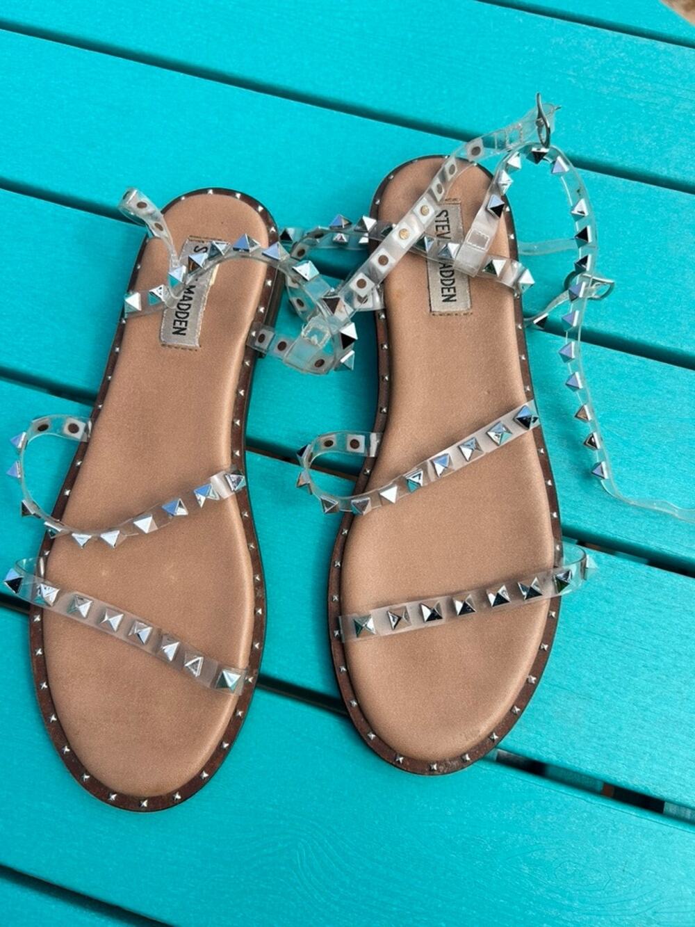 Steve Madden Clear Studded Gladiator Sandals Y2K Festival Lace Up EUC
